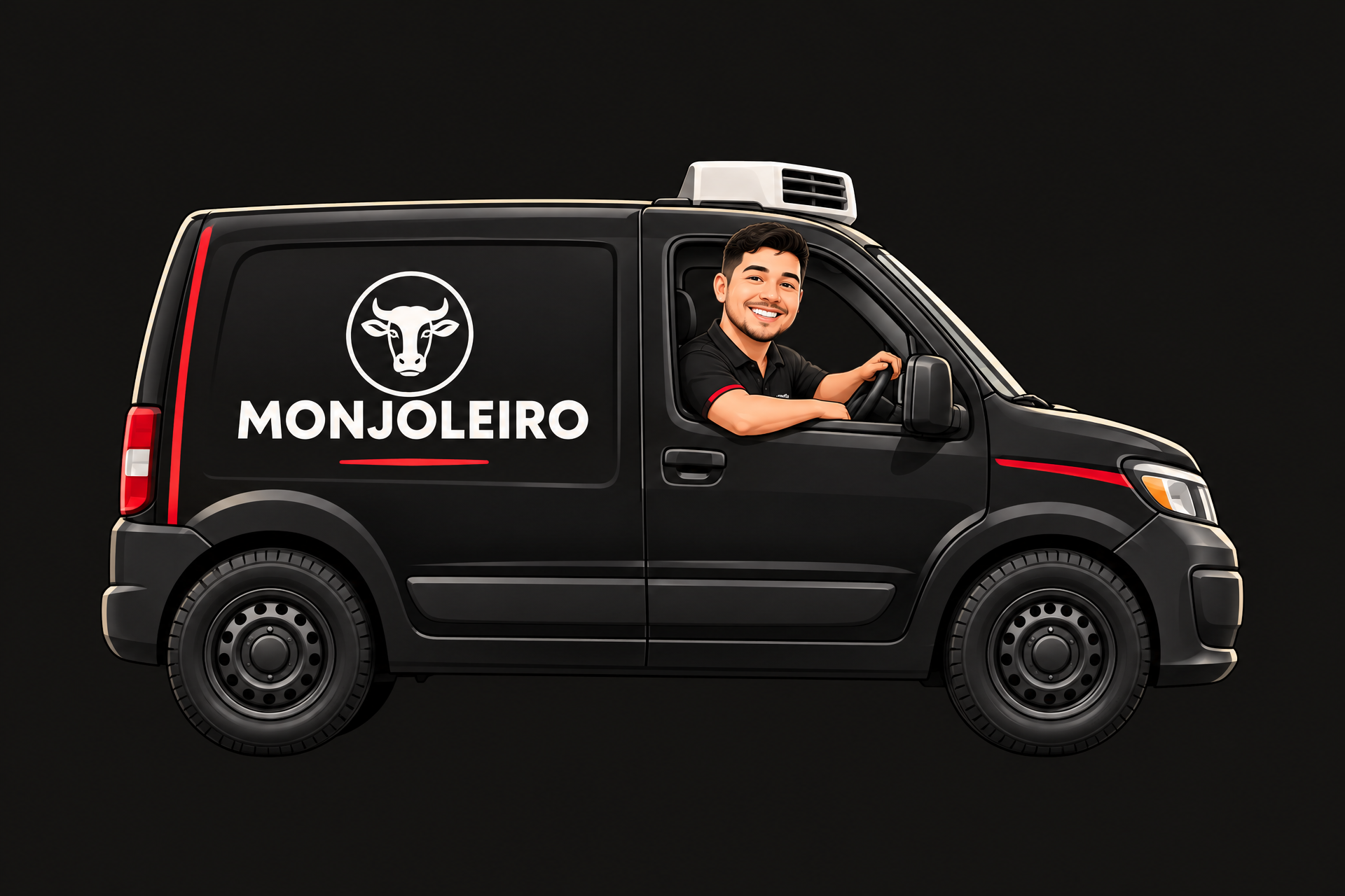 Vanzinha Monjoleiro com o motorista sorrindo e o cotovelo na janela
